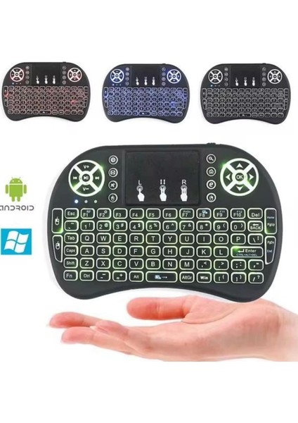 Işıklı Kablosuz Mini Klavye ve Dokunmatik Mouse Seti Türkçe Kablosuz