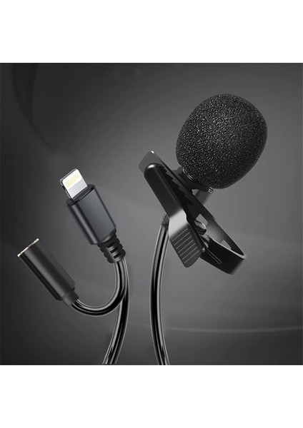 Ally iPhone Lightning Yaka Mikrofonu+3.5mm Jack Profesyonel Youtuber MIKROFONU-(5775 - LKM1785-9616
