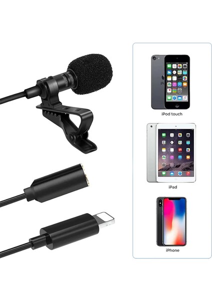 Ally iPhone Lightning Yaka Mikrofonu+3.5mm Jack Profesyonel Youtuber MIKROFONU-(5775 - LKM1785-9616