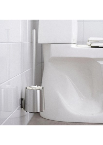 Tuvalet Fırçası Paslanmaz Çelik Yükseklik 40 cm Ikea Duvara Monte Saplı Klozet Temizleme Fırçası Gri Renk