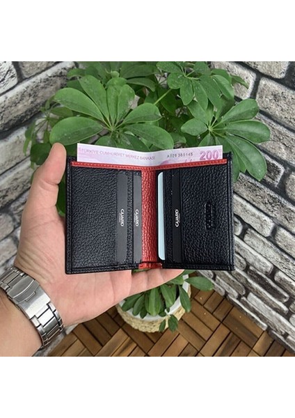 AsyaClub Derije Hakiki Deri Siyah/Kırmızı Minimal Erkek Cüzdanı (T1585) fiyatları