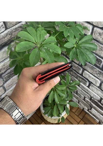 AsyaClub Derije Hakiki Deri Siyah/Kırmızı Minimal Erkek Cüzdanı (T1585) modelleri