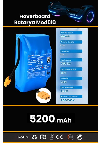 Hoverboard Elektrikli Kaykay Bataryası 5200MAH - Yüksek Yoğunluklu Li-Ion Hücre