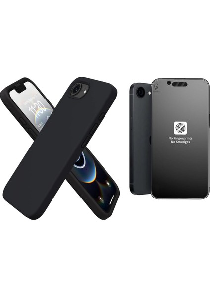 Apple iPhone 16E Uyumlu Içi Kadife Lansman Kılıf ve Mat Seramik Tam Kaplayan Cam Ekran Koruyucu