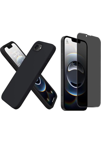 Apple iPhone 16E Uyumlu Içi Kadife Lansman Kılıf ve Hayalet Privacy Tam Kaplayan Cam Ekran Koruyucu