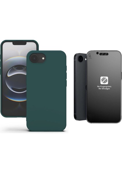 Apple iPhone 16E Uyumlu Içi Kadife Lansman Kılıf ve Mat Seramik Tam Kaplayan Cam Ekran Koruyucu