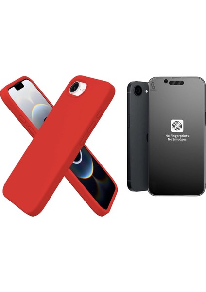 Apple iPhone 16E Uyumlu Içi Kadife Lansman Kılıf ve Mat Seramik Tam Kaplayan Cam Ekran Koruyucu