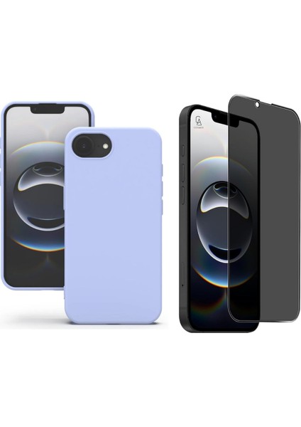 Apple iPhone 16E Uyumlu Içi Kadife Lansman Kılıf ve Hayalet Privacy Tam Kaplayan Cam Ekran Koruyucu