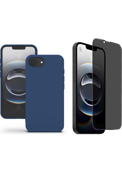 Apple iPhone 16E Uyumlu Içi Kadife Lansman Kılıf ve Hayalet Privacy Tam Kaplayan Cam Ekran Koruyucu