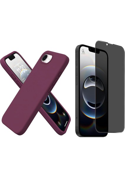 Apple iPhone 16E Uyumlu Içi Kadife Lansman Kılıf ve Hayalet Privacy Tam Kaplayan Cam Ekran Koruyucu