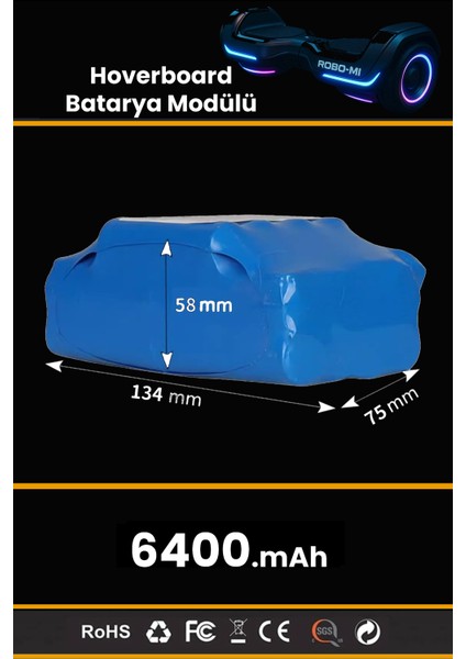 Hoverboard Elektrikli Kaykay Bataryası 6400MAH - Yüksek Yoğunluklu Li-Ion Hücre fiyatları