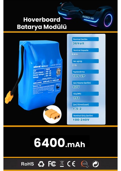 Hoverboard Elektrikli Kaykay Bataryası 6400MAH - Yüksek Yoğunluklu Li-Ion Hücre