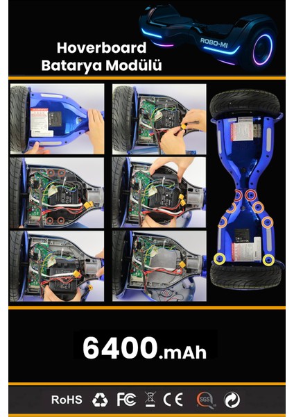 Hoverboard Elektrikli Kaykay Bataryası 6400MAH - Yüksek Yoğunluklu Li-Ion Hücre