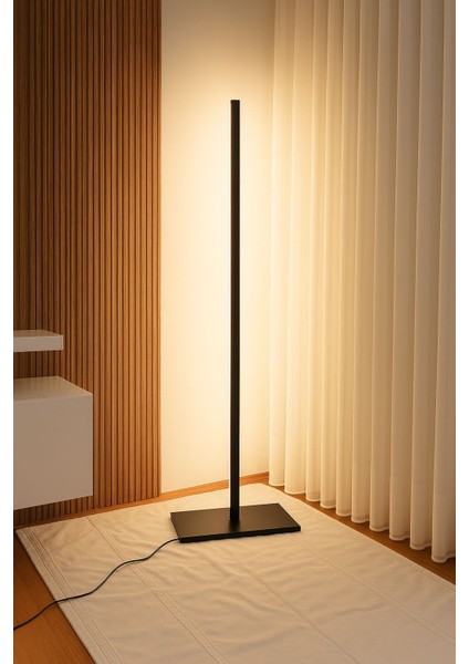 MODERN Minimal Antrasit Gri Ahşap Gövdeli Ahşap Ayaklı Beyaz LED Zemin Lambası-Modern Beyaz LED Çıta-Modern Dekoratif Işık-Sıcak Beyaz Aydınlatma Ayaklı Gece Lambası Şık ve Dekoratif Aydınlatma