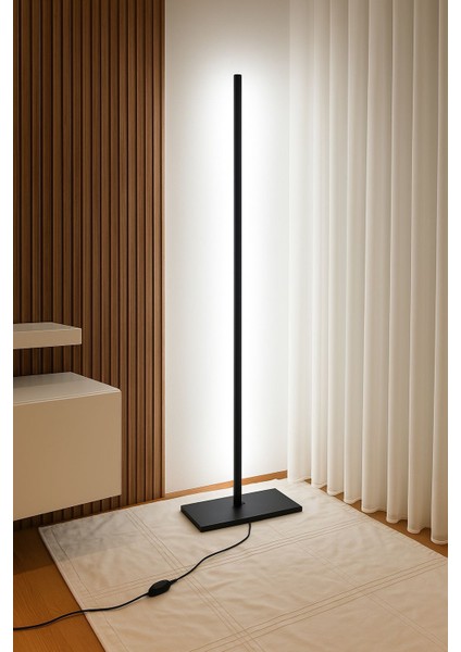 MODERN Minimal Antrasit Gri Ahşap Gövdeli Ahşap Ayaklı Beyaz LED Zemin Lambası-Modern Beyaz LED Çıta-Modern Dekoratif Işık-Sıcak Beyaz Aydınlatma Ayaklı Gece Lambası Şık ve Dekoratif Aydınlatma