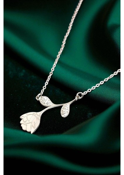 Lina Tia Kadın Çelik Zincirli Su Yolu Gümüş Kaplama Gül Çiçeği Tasarımlı Model Zirkon Taşlı Kombin Kolye fiyatları