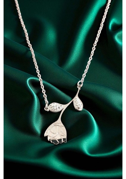 Lina Tia Kadın Çelik Zincirli Su Yolu Gümüş Kaplama Gül Çiçeği Tasarımlı Model Zirkon Taşlı Kombin Kolye modelleri