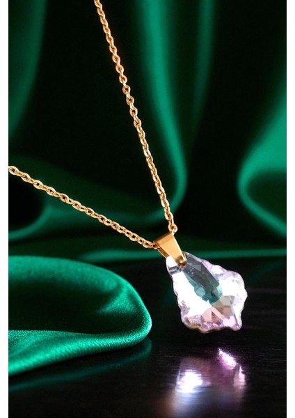 Lina Tia Kadın Çelik Zincirli Su Yolu Altın Kaplama Ham Fasetli Zirkon Taşlı Tasarım Model Yanardönerli Kolye