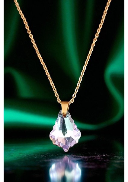 Lina Tia Kadın Çelik Zincirli Su Yolu Altın Kaplama Ham Fasetli Zirkon Taşlı Tasarım Model Yanardönerli Kolye modelleri