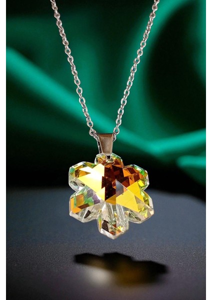 Lina Tia Kadın Çelik Gümüş Kaplama Zincirli Stilize Çiçek Fasetli Zirkon Taşlı Model Yanardönerli Kolye modelleri