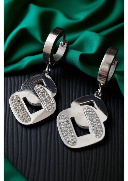 Lina Tia Kadın Çelik Gümüş Kaplama Zirkon Taşlı Halka Klipsli Yatay Sıralı Birleşik Tasarım Model Küpe fiyatları