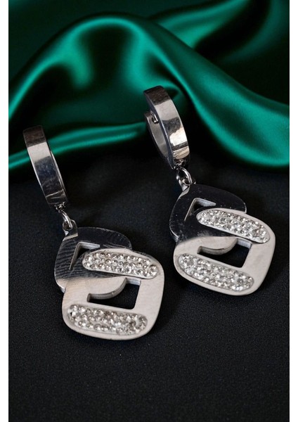 Lina Tia Kadın Çelik Gümüş Kaplama Zirkon Taşlı Halka Klipsli Yatay Sıralı Birleşik Tasarım Model Küpe modelleri