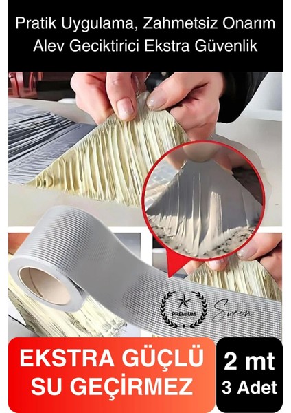 Ekstra Güçlü 2 mt Dış Cephe Su Geçirmez Sakız Bant Sızıntı Çamur Bandı Sızdırmaz 3 Adet