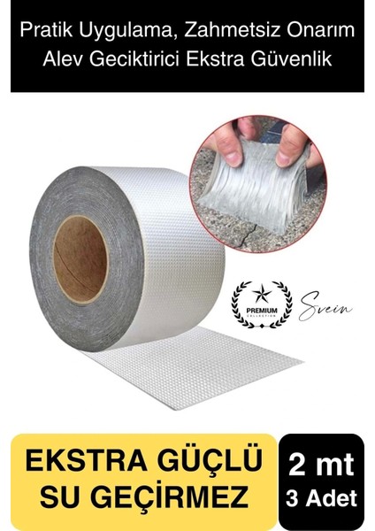 Ekstra Güçlü 2 mt Dış Cephe Su Geçirmez Sakız Bant Yalıtım Çamur Bandı Sızdırmaz 3 Adet