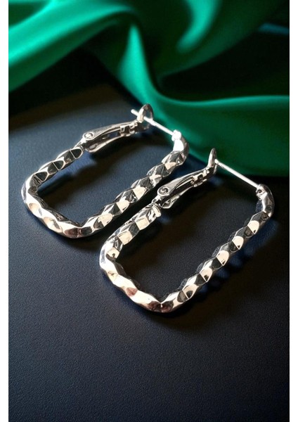 Lina Tia Kadın Çelik Gümüş Kaplama Kare Halka Buruşuk Doku Yüzeyli Tasarım Model Günlük Kombin Küpe fiyatları