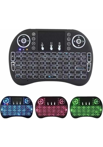 Işıklı Kablosuz Mini Klavye ve Dokunmatik Mouse Seti Türkçe Kablosuz