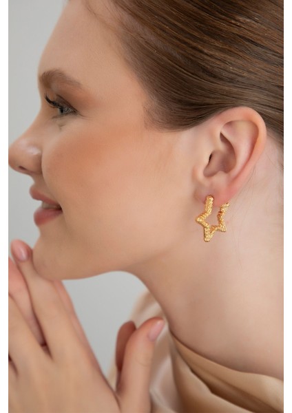 Lina Tia Kadın Parıltılı Yıldız Model Altın Renk Lak Kaplama Günlük Stil Abiye Elbise Bluz Kombin Küpe fiyatları