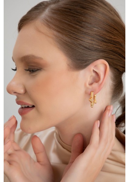 Lina Tia Kadın Parıltılı Yıldız Model Altın Renk Lak Kaplama Günlük Stil Abiye Elbise Bluz Kombin Küpe fırsatları