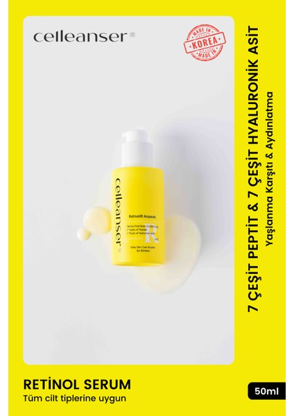 7 Çeşit Peptit & 7 Çeşit Hyaluronik Asit ile Nem ve Cilt Yenilenmesini Destekleyen Retinol Serum