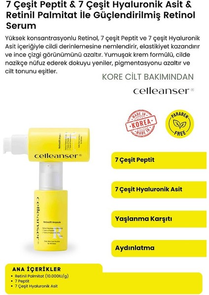 7 Çeşit Peptit & 7 Çeşit Hyaluronik Asit ile Nem ve Cilt Yenilenmesini Destekleyen Retinol Serum fiyatları