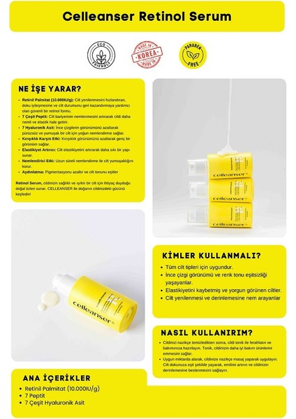 7 Çeşit Peptit & 7 Çeşit Hyaluronik Asit ile Nem ve Cilt Yenilenmesini Destekleyen Retinol Serum fırsatları