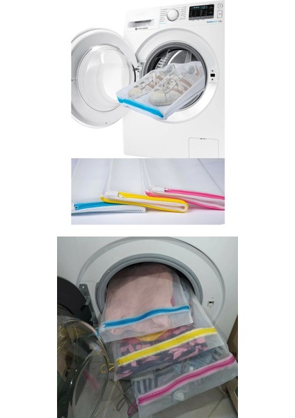 3&apos;lü Çamaşır Yıkama Filesi Set Renkli Fermuarlı Pratik Çamaşır Yıkama Filesi Seti 3 Boy (336336)