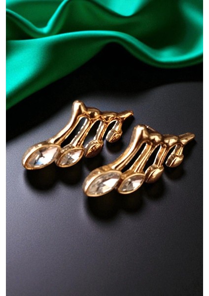 Lina Tia Kadın Çelik Altın Kaplama Zirkon Taşlı Yaprak Damla Desenli Tasarım Model Günlük Kombin Küpe fiyatları