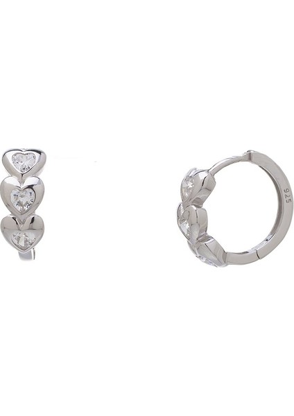 15 mm Kalp Model 925 Ayar Gümüş Zirkon Taşlı Kadın Halka Küpe