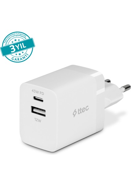 Smartcharger Duo Pd 45W Usb-C+Usb-A Seyahat Hızlı Şarj Aleti