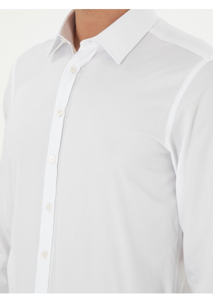 Erkek Beyaz Slim Fit Uzun Kollu Gömlek 50303222-VR013