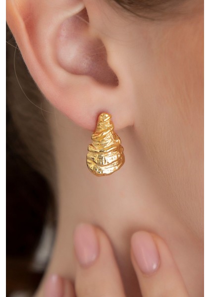 Lina Tia Kadın Kıvrımlı Dalgaların Dansı Tasarımlı Model Altın Kaplama Günlük Abiye Elbise Bluz Kombin Küpe