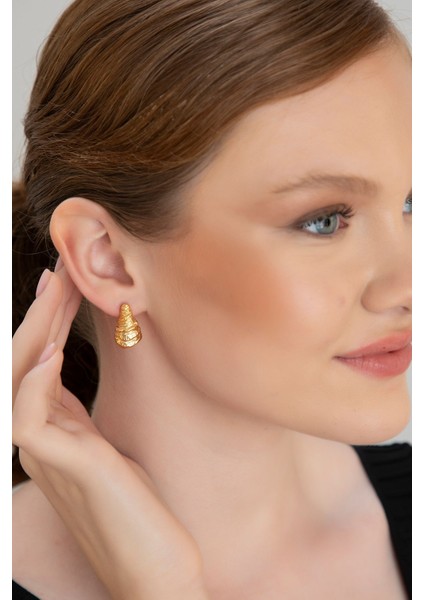 Lina Tia Kadın Kıvrımlı Dalgaların Dansı Tasarımlı Model Altın Kaplama Günlük Abiye Elbise Bluz Kombin Küpe fırsatları