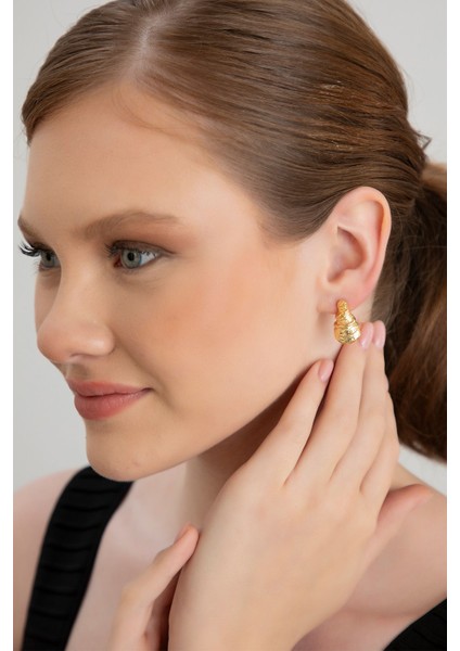 Lina Tia Kadın Kıvrımlı Dalgaların Dansı Tasarımlı Model Altın Kaplama Günlük Abiye Elbise Bluz Kombin Küpe indirimleri