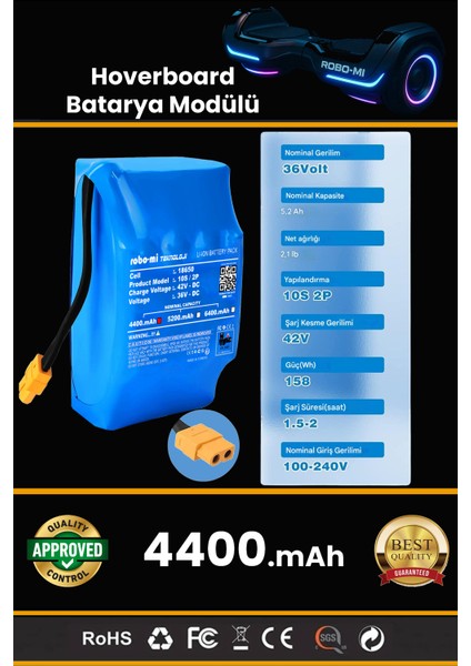 Hoverboard Elektrikli Kaykay Bataryası 4400MAH - Yüksek Yoğunluklu Li-Ion Hücre