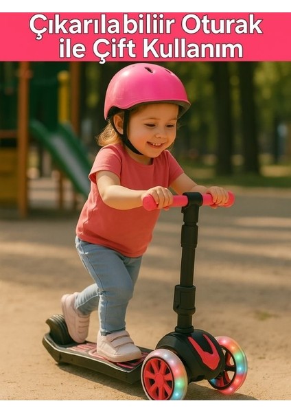 Oturaklı ve Çıkarılabilen Çocuk Scooter-Led Işıklı-3 Tekerlekli fiyatları