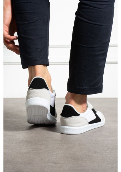 Erkek Sneaker Günlük Spor Ayakkabı Yüksek Taban Beyaz Siyah - Rahat Tasarım 024