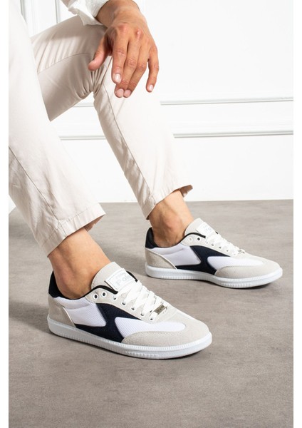 Erkek Sneaker Günlük Spor Ayakkabı Yüksek Taban Beyaz Lacivert - Rahat Tasarım 024