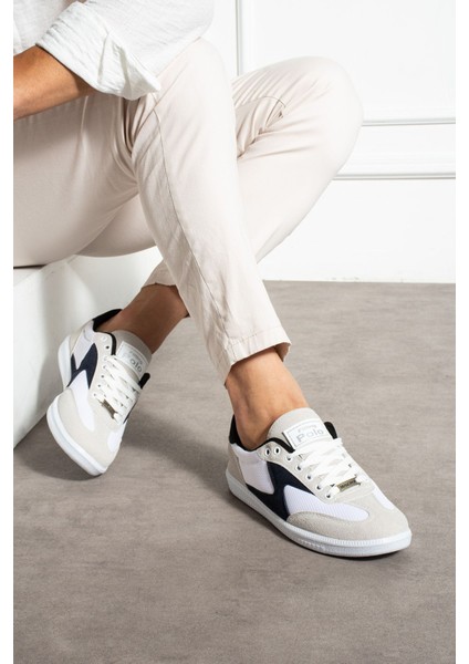Erkek Sneaker Günlük Spor Ayakkabı Yüksek Taban Beyaz Lacivert - Rahat Tasarım 024