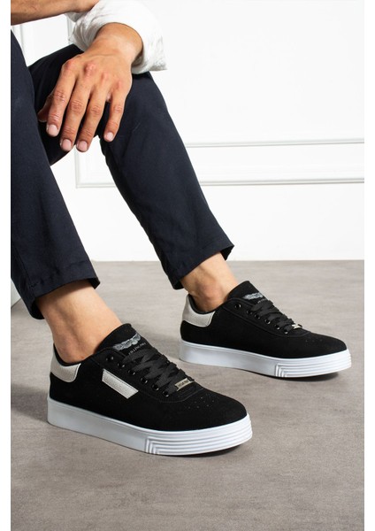 Erkek Sneaker Günlük Spor Ayakkabı Yüksek Taban Siyah Beyaz - Rahat Tasarım 021