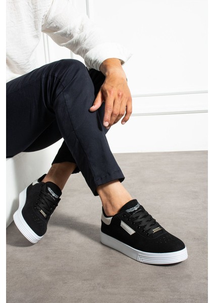Erkek Sneaker Günlük Spor Ayakkabı Yüksek Taban Siyah Beyaz - Rahat Tasarım 021